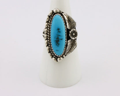 Navajo Ring 925 Silver Sleeping Beauty Turquoise Signed SC C.80's