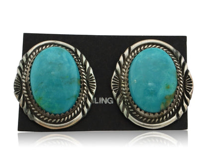 Navajo Hand Stamped Earrings 925 Silver Natural Turquoise Signed M Begay C.80's