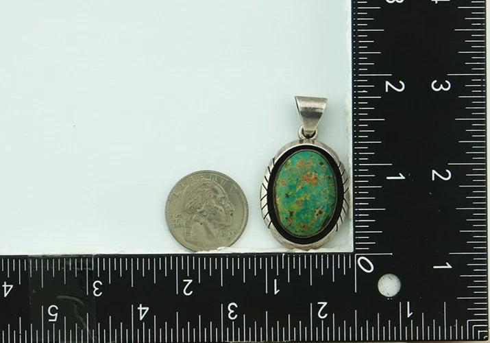 Navajo Pendant 925 Sterling Silver Natural Turquoise Vintage Signed Sun Rise