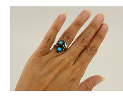Navajo Ring 925 Sterling Silver Natural Turquoise Native American Artist C.80's