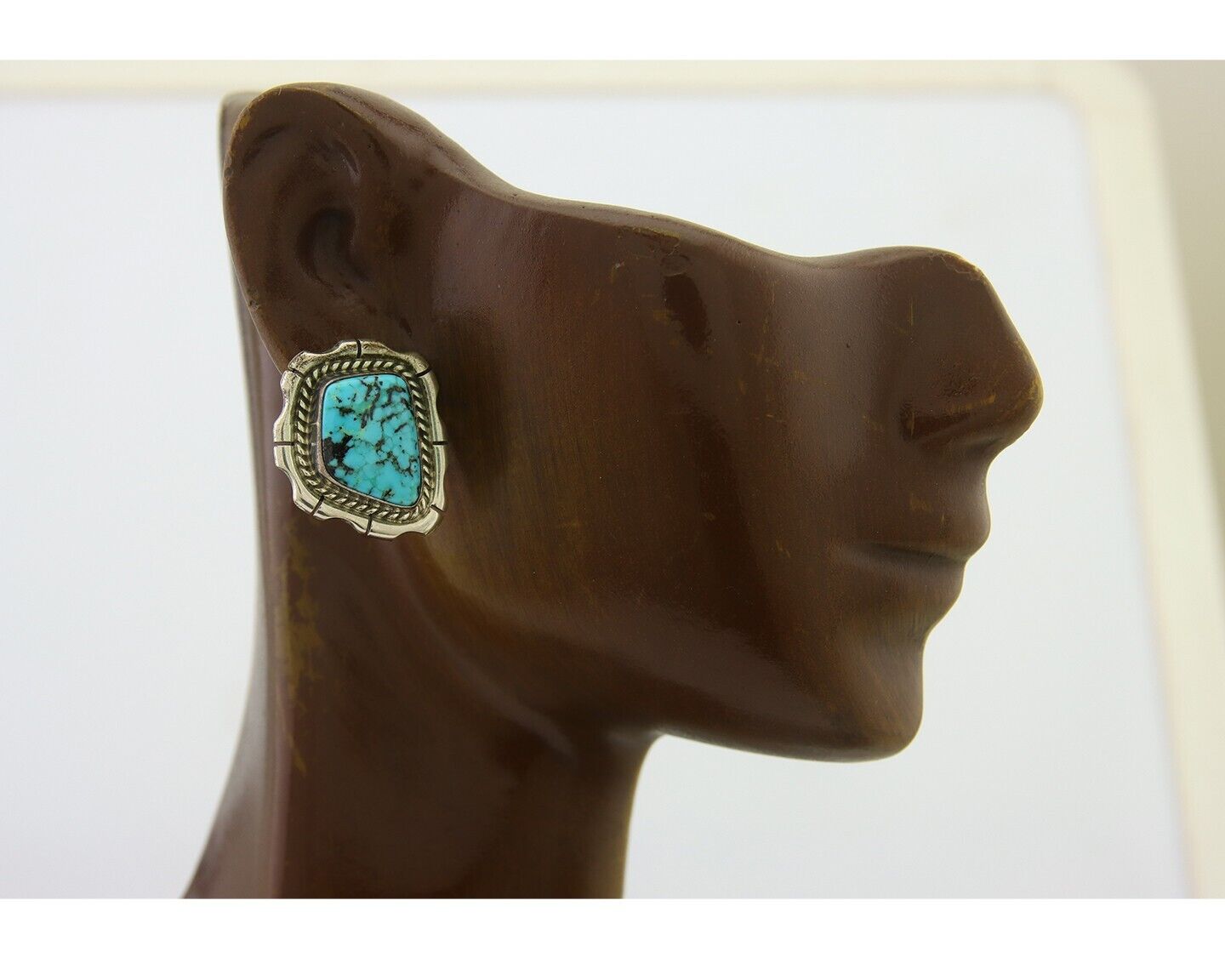 Navajo Earrings 925 Silver Natural Turquoise Artist Signed Sun West C80s