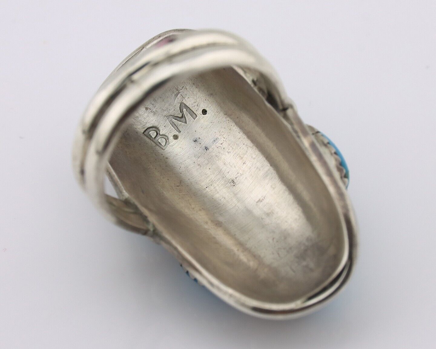 Navajo Ring 925 Silver Arizona Turquoise Artist Signed BM C.80's