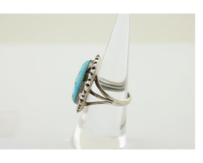 Navajo Ring 925 Silver Sleeping Beauty Turquoise Artist Siged Becenti C.80's