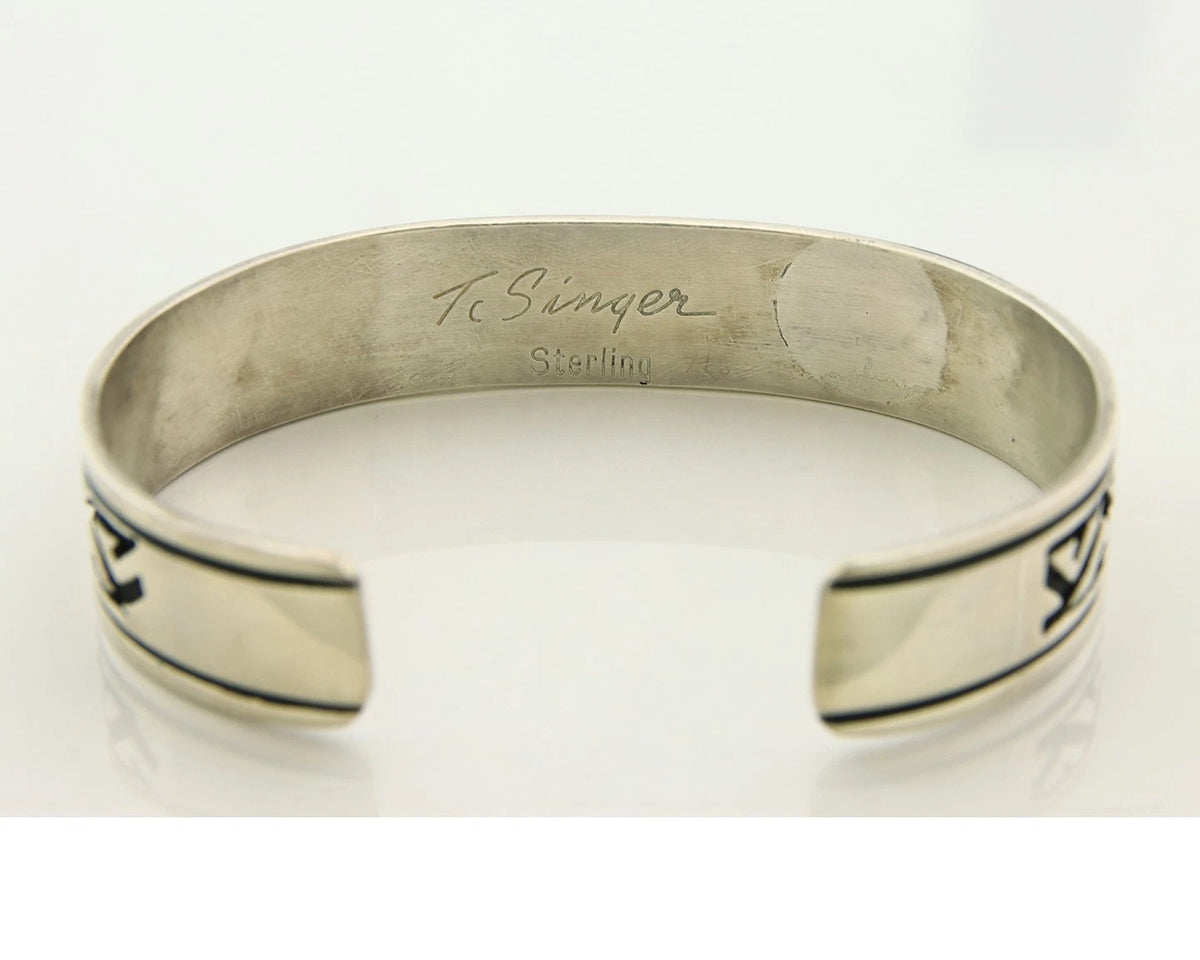 Navajo Cuff Bracelet 925 Sterling Silver Vintage Hand Stamped Signed T Singer