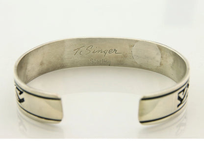 Navajo Cuff Bracelet 925 Sterling Silver Vintage Hand Stamped Signed T Singer