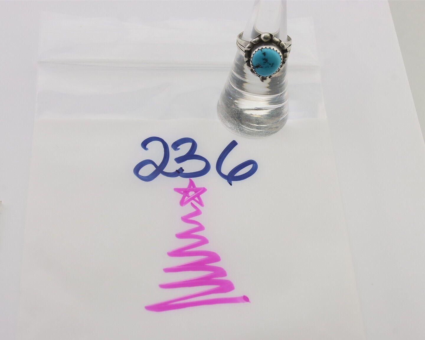 Navajo Ring 925 Silver Sleeping Beauty Turquoise Artist Signed SC C.80's