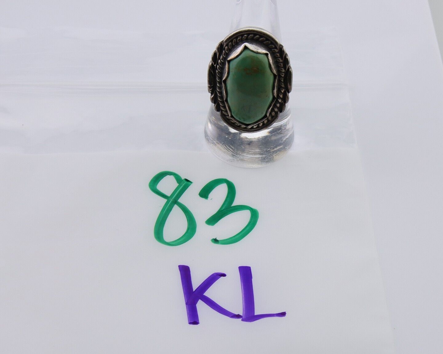 Navajo Handmade Ring 925 Silver Natural Turquoise Signed Sunrise C.80's