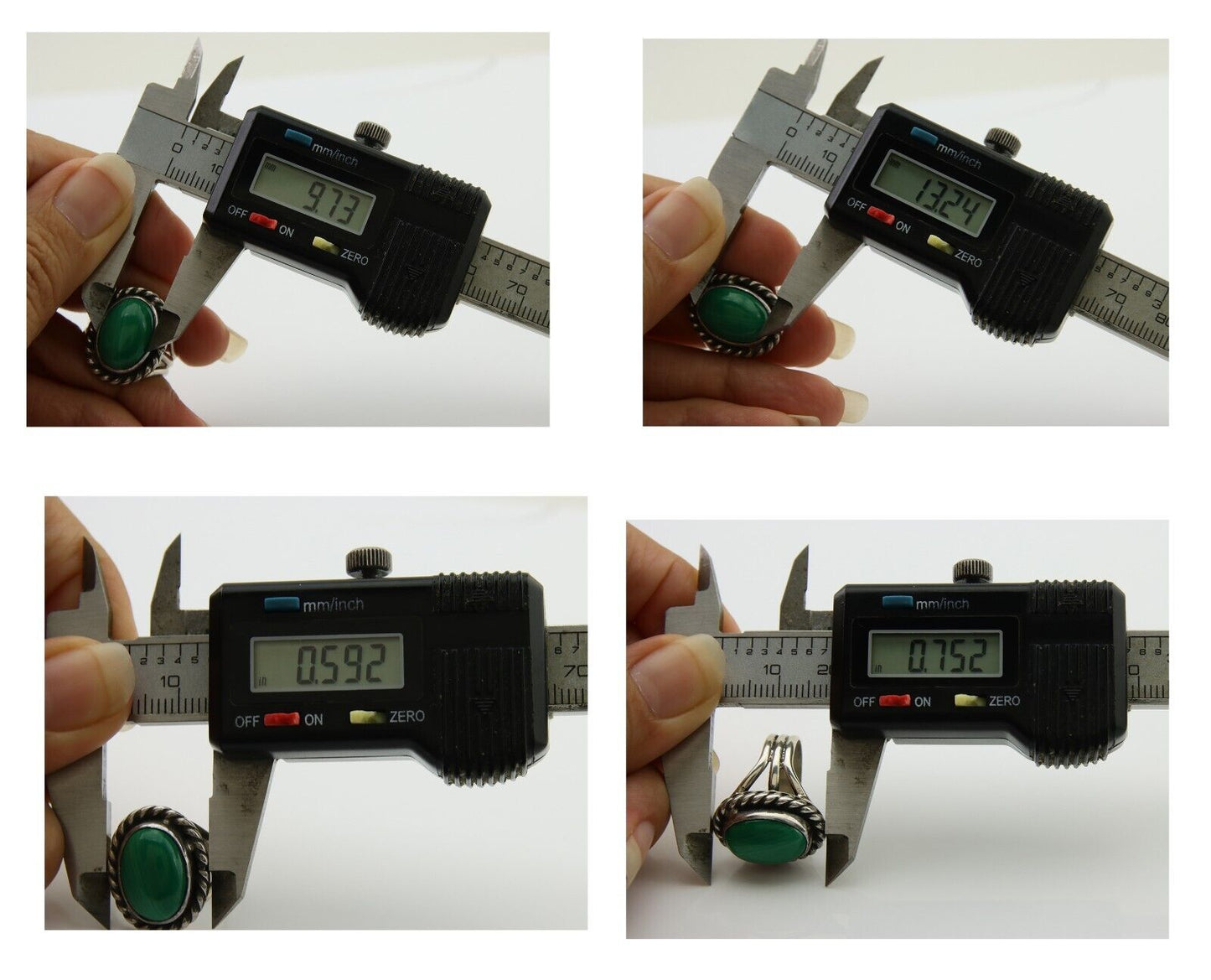 Navajo Ring 925 Silver Natural Malachite Native American Artist C.80's