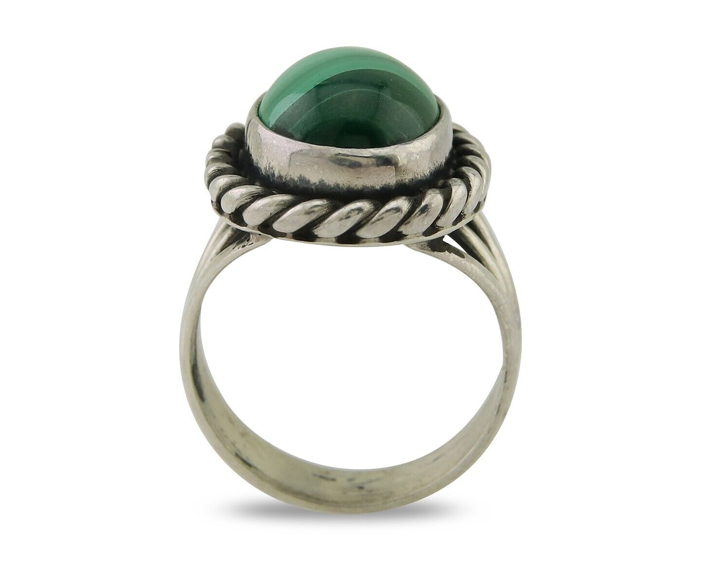 Navajo Ring 925 Silver Natural Malachite Native American Artist C.80's