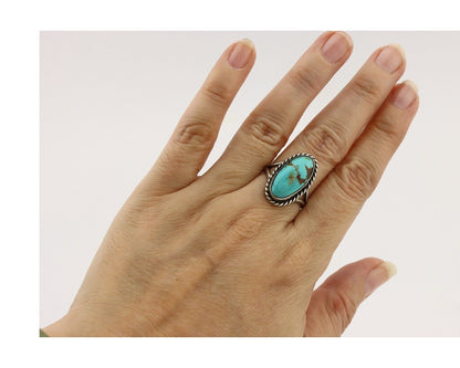 Navajo Ring 925 Silver Kingman Turquoise Native American Artist C.80's