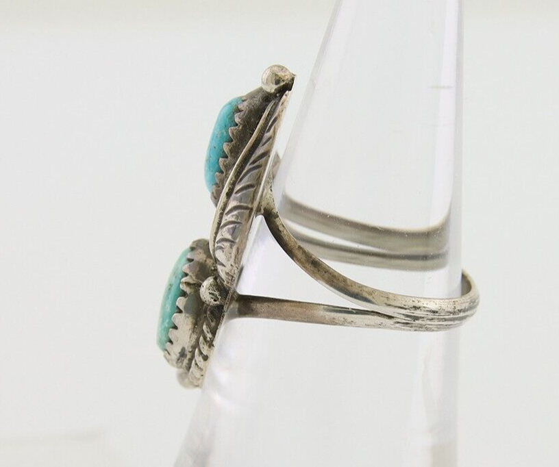 Navajo Ring 925 Silver Natural Blue Green Turquoise Signed MC C.80's