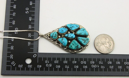 Navajo Necklace 925 Silver Natural Turquoise Artist Signed JW Tom C.80's