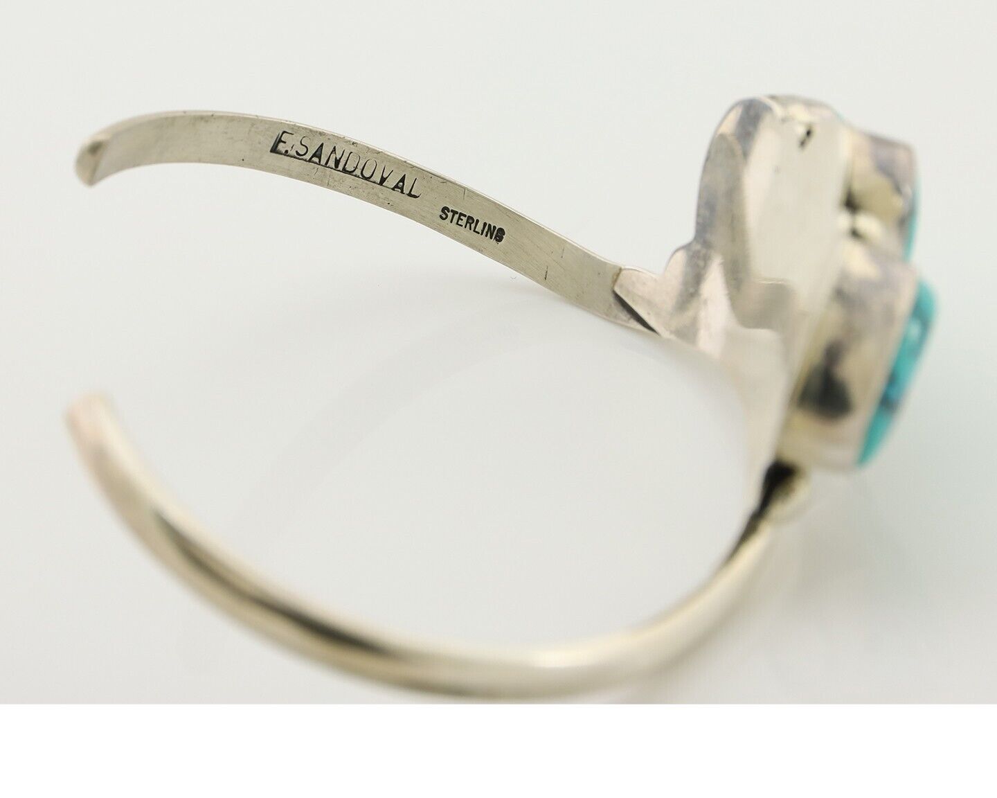 Navajo Bracelet 925 Silver Morenci Turquoise Artist Signed Frank Sandoval C.80's