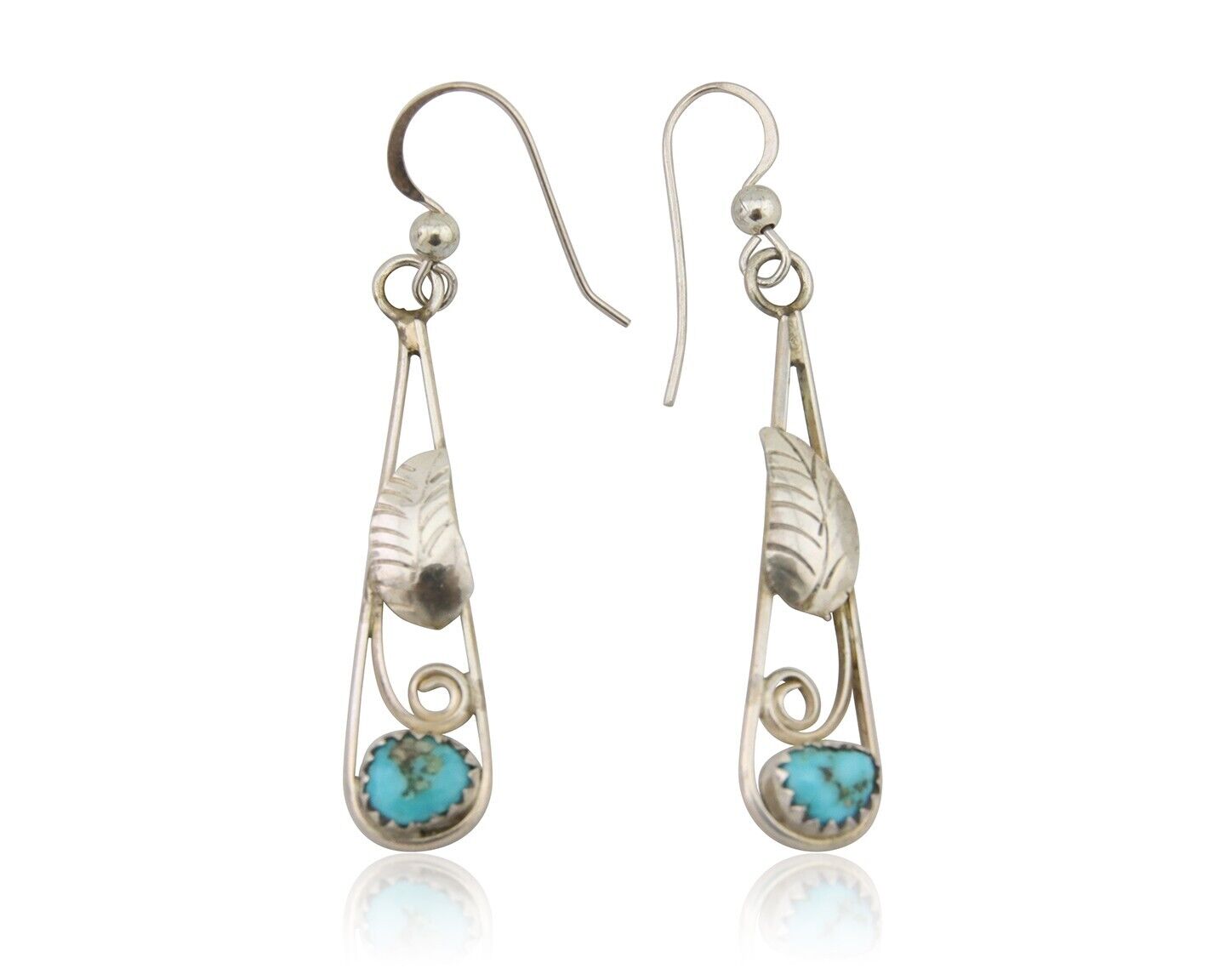 Navajo Dangle Earrings 925 Silver Natural Blue Turquoise Artist Signed JB C.80's