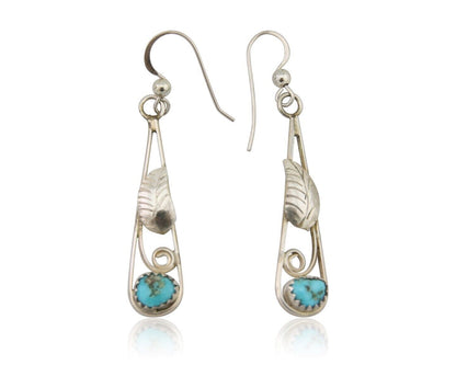 Navajo Dangle Earrings 925 Silver Natural Blue Turquoise Artist Signed JB C.80's