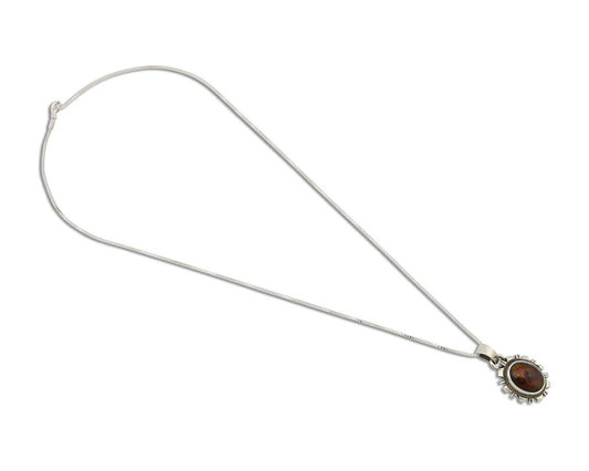 Navajo Handmade Necklace 925 Silver Fire Opal Artist Signed Sunburst C.80's