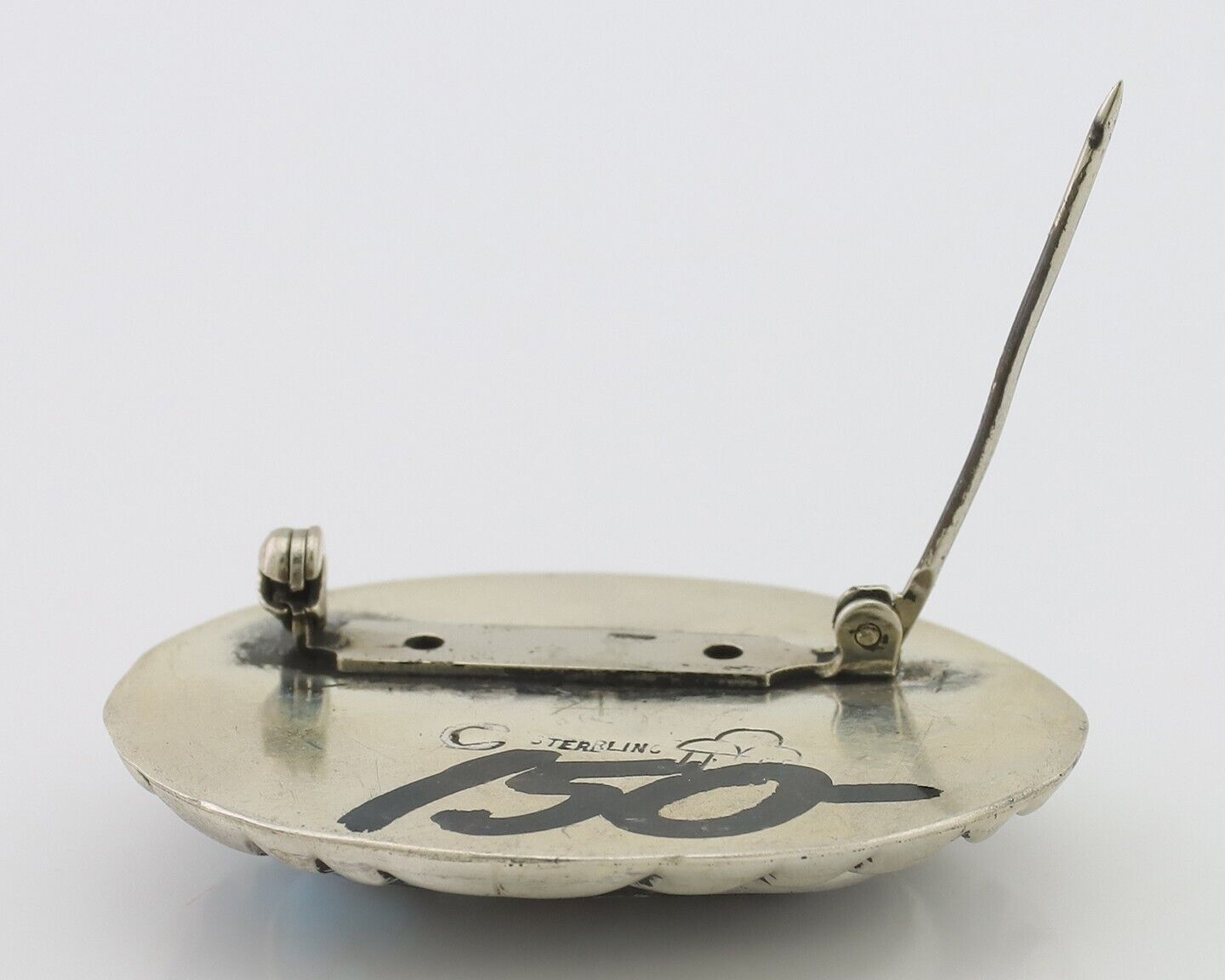 Navajo Pin 925 Silver Natural Blue Turquoise Signed C Raincloud C.80's