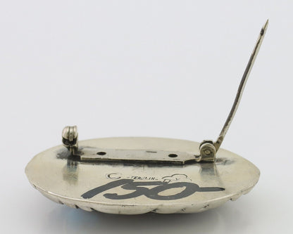 Navajo Pin 925 Silver Natural Blue Turquoise Signed C Raincloud C.80's