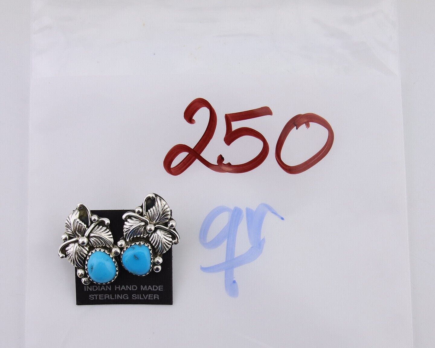 Navajo Earrings 925 Silver Natural Turquoise Artist Signed Roie Jaque C.80's