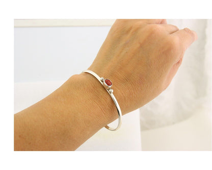 Navajo Bracelet .925 Silver Natural Red Coral Cuff Native American Artist C.80's