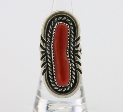 Navajo Ring 925 Silver Mediterranean Coral Native Artist Size 6.0