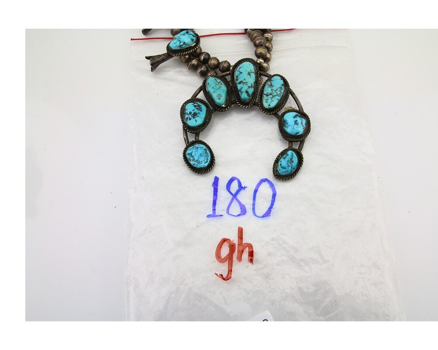VTG Navajo Natural Blue Turquoise Squash Necklace 925 Silver Native Artist