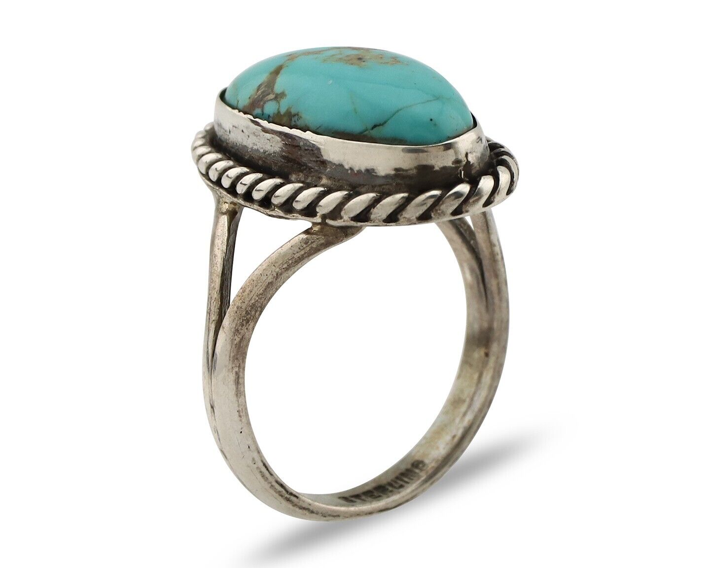Navajo Ring 925 Silver Kingman Turquoise Native American Artist C.80's