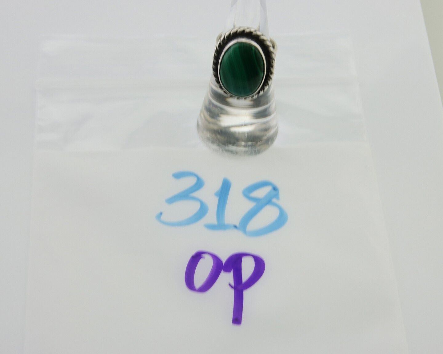 Navajo Ring 925 Silver Natural Malachite Native American Artist C.80's