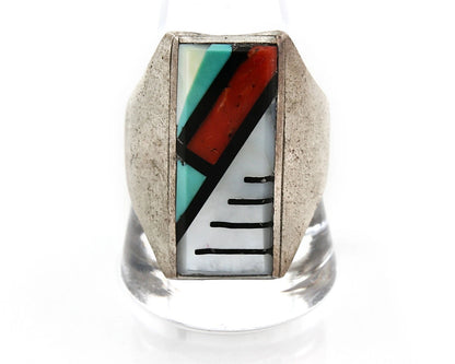 Men Zuni Ring Sterling Silver Natural Gemstone Vintage Handmade Size 12.25