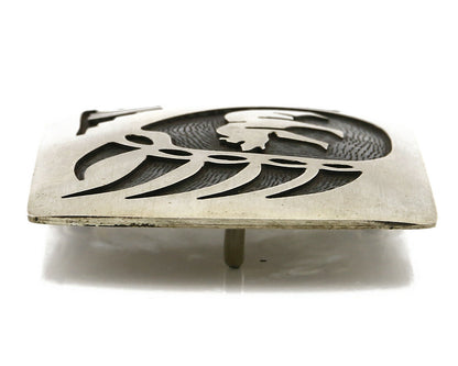 Navajo Belt Buckle .925 SOLID Sterling Silver Handmade Overlay Circa 1980's