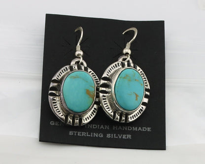 Navajo Handmade Earrings 925 Silver Natural Arizona Turquoise Signed Gecko C.80s