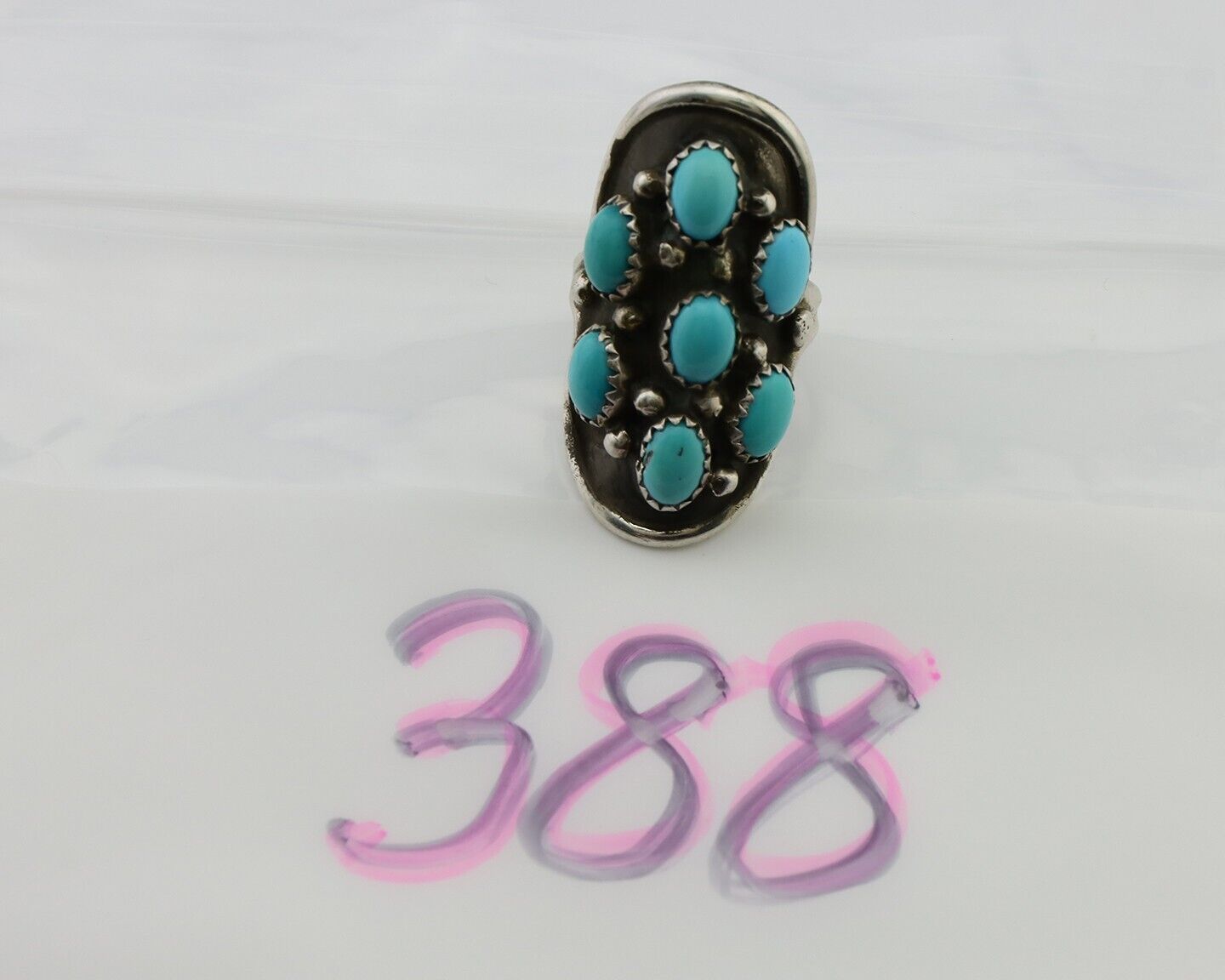 Navajo Handmade Ring 925 Silver Kingman Turquoise Artist Signed HL C.80's