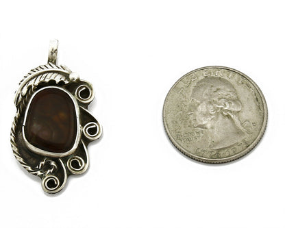 Navajo Josephine Rojas Natural Mined Fire Agate .925 Silver Handmade Pendant