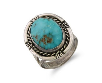 Navajo Ring .925 Silver Nevada Turquoise Artist Signed JT C.80's