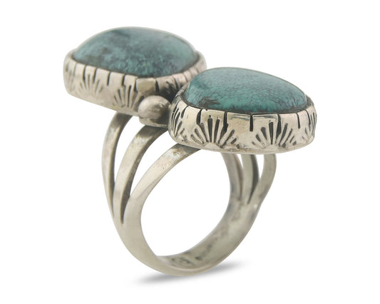 Vintage Navajo Ring 925 Sterling Authentic Turquoise Signed RD Size 7.5
