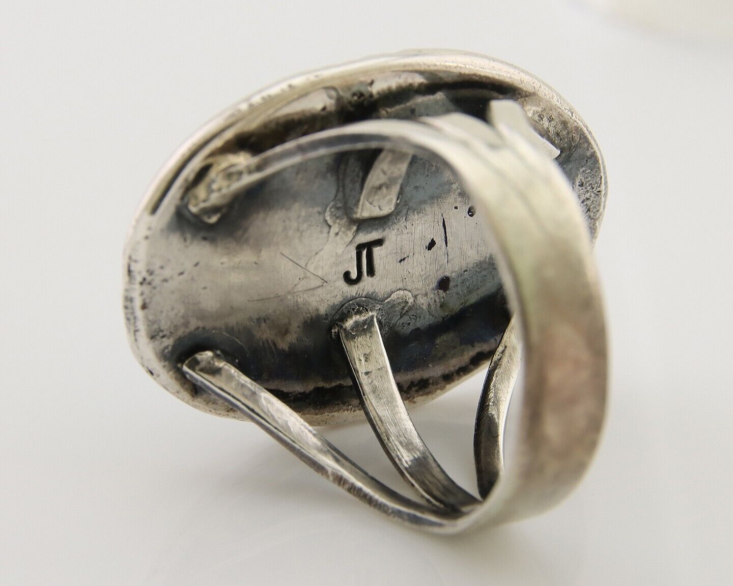 Navajo Ring .925 Silver Nevada Turquoise Artist Signed JT C.80's