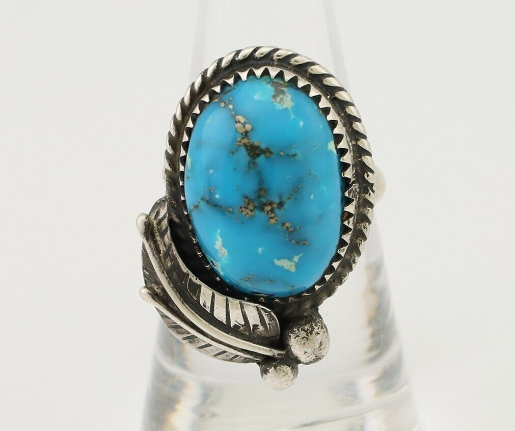 Navajo Ring 925 Silver Kingman Turquoise Native American Artist C.80's