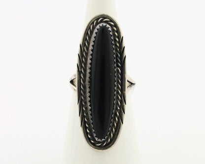 Navajo Ring 925 Silver Onyx Hand Stamped Native American Artist C.80's