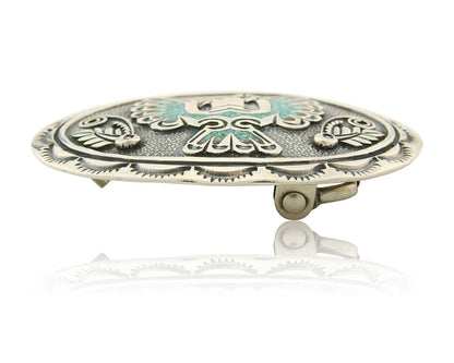 Navajo Belt Buckle 925 Sterling Silver Turquoise Coral Signed Stanley Bains C80s