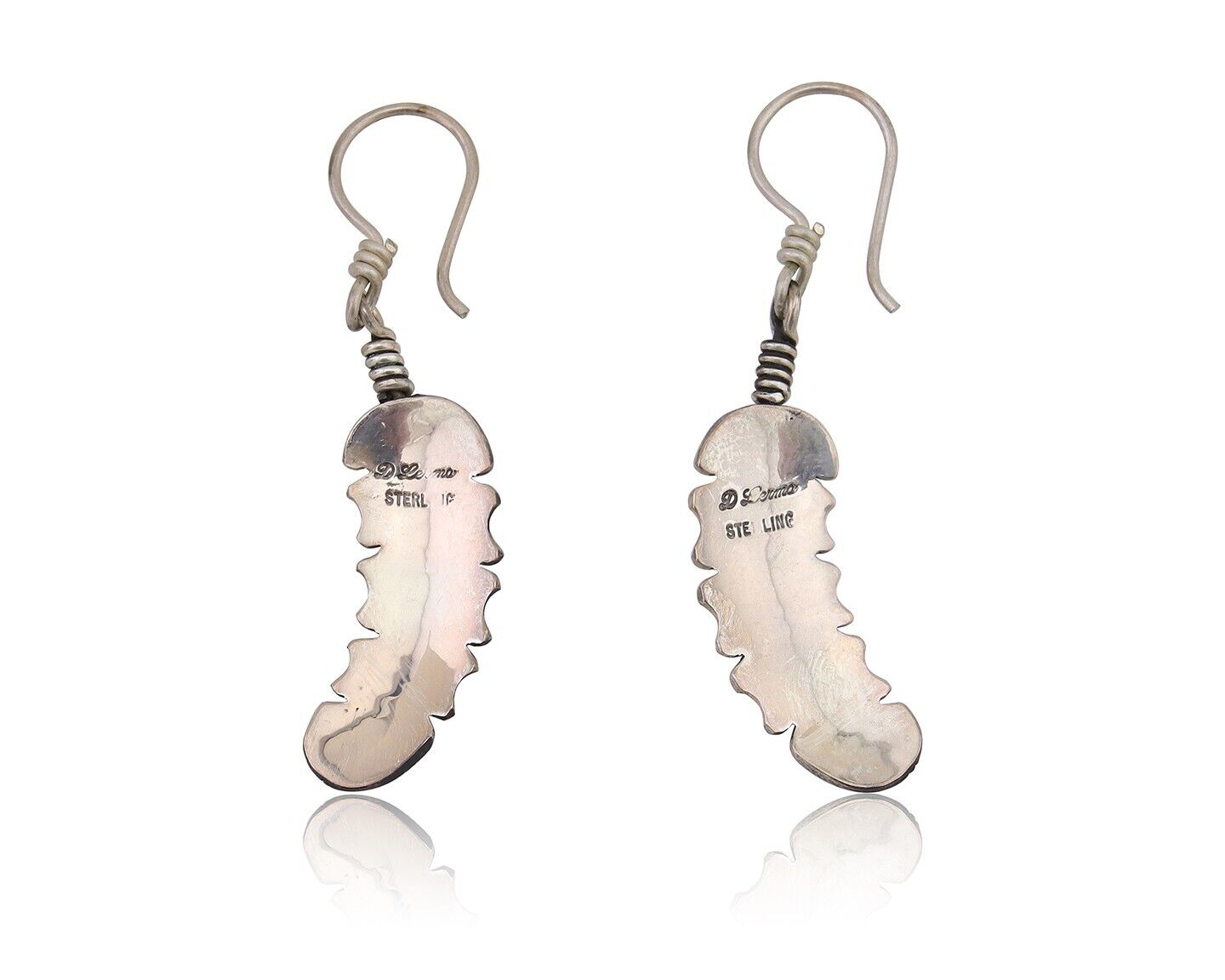 Navajo Eagle Feather Dangle Earrings 925 Silver Artist Signed D Lerma C.80's