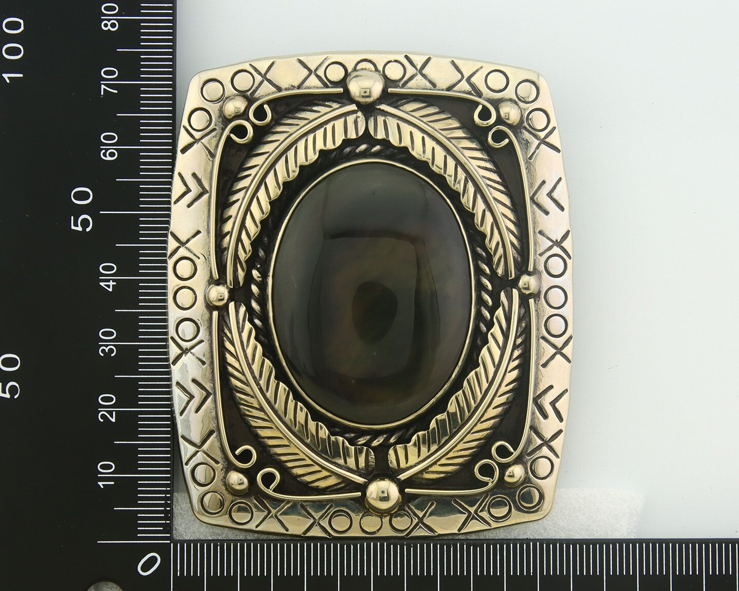 Navajo Belt Buckle .999 Nickel Agate Native Artist Handmade 2.5 x 3.0 in C.80s
