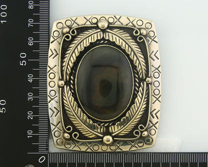 Navajo Belt Buckle .999 Nickel Agate Native Artist Handmade 2.5 x 3.0 in C.80s