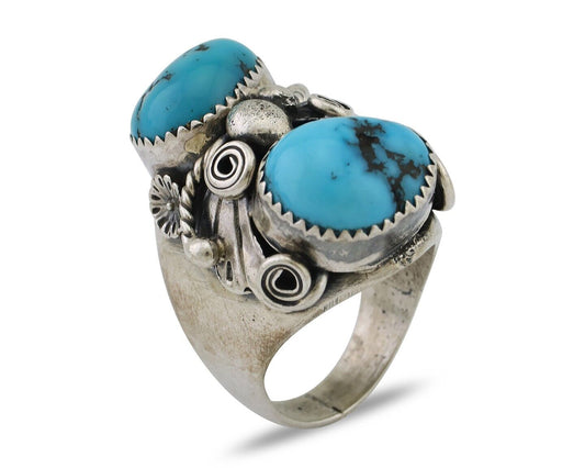 Navajo Ring 925 Silver Sleeping Beauty Turquoise Artist Signed BC C.80's