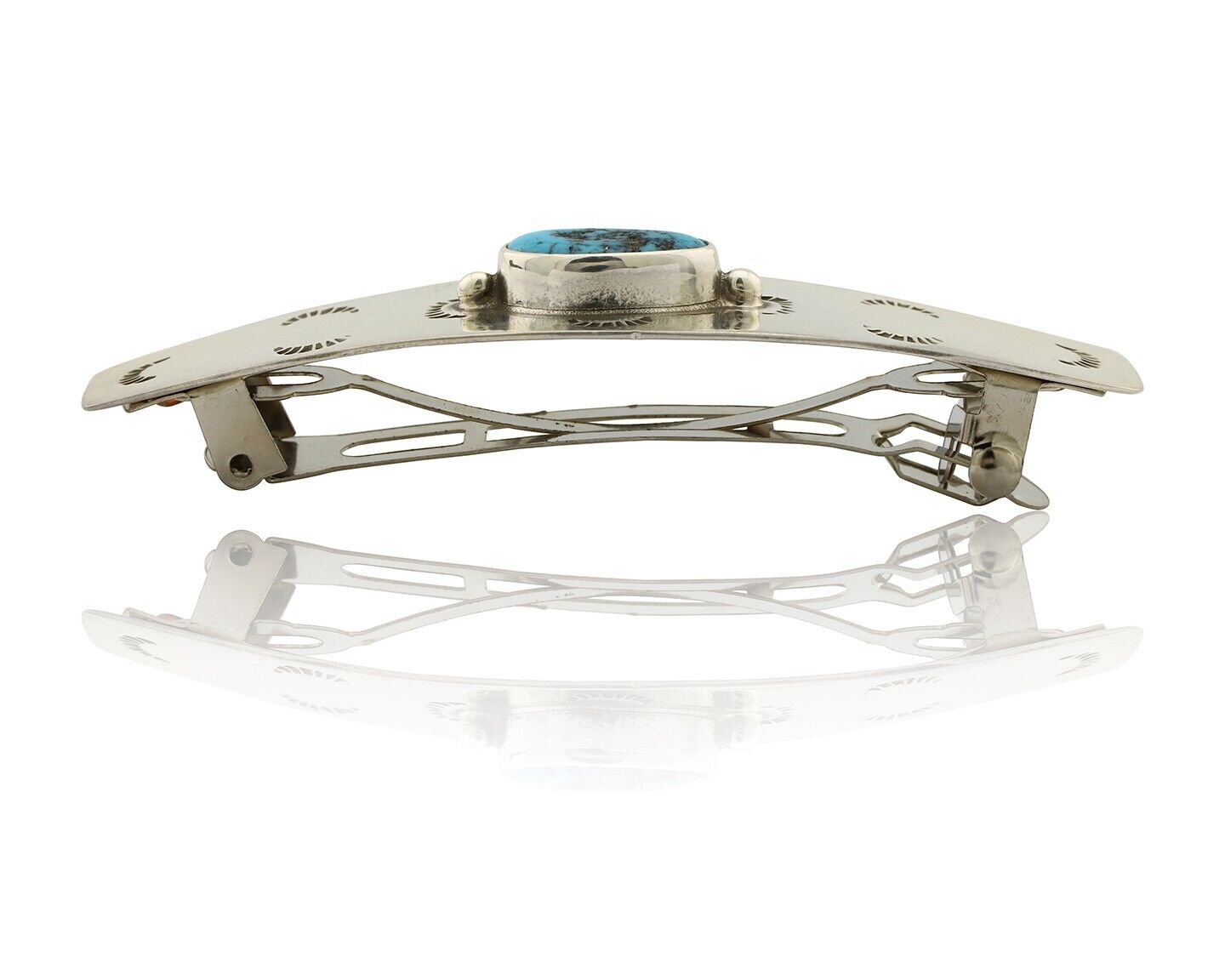 Women Navajo Hair Clip Barrette Blue Turquoise 925 Silver Native American C.80's