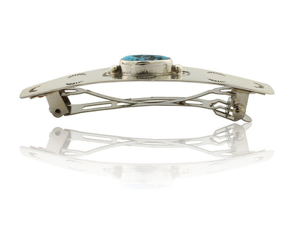 Women Navajo Hair Clip Barrette Blue Turquoise 925 Silver Native American C.80's