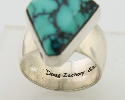 Navajo Ring .925 Sterling Blue Turquoise Artist Signed Doug Zachary C.80's