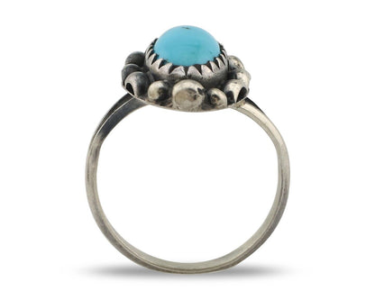 Navajo Ring 925 Silver Sleeping Beauty Turquoise Artist Signed SC C.80's