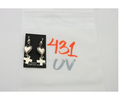 Navajo Earrings 925 Silver Heart Cross Amethyst Native American Artist C.80's