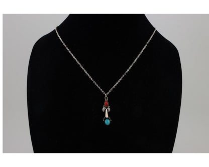 Navajo Necklace 925 Silver Turquoise & Coral Native American Artist C.90's
