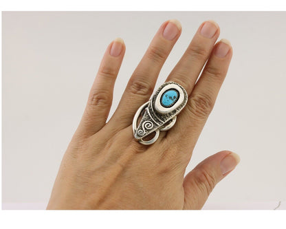 Navajo Ring 925 Silver Natural Blue Turquoise Artist Signed IHMJ C.80's